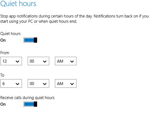 Windows 8.1 Quiet Hour Settings